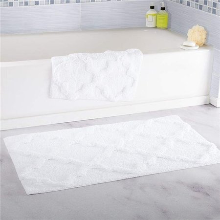 BEDFORD HOME Bedford Home 67A-78423 100 Percent Cotton 2 Piece Trellis Bathroom Mat Set - White 67A-78423